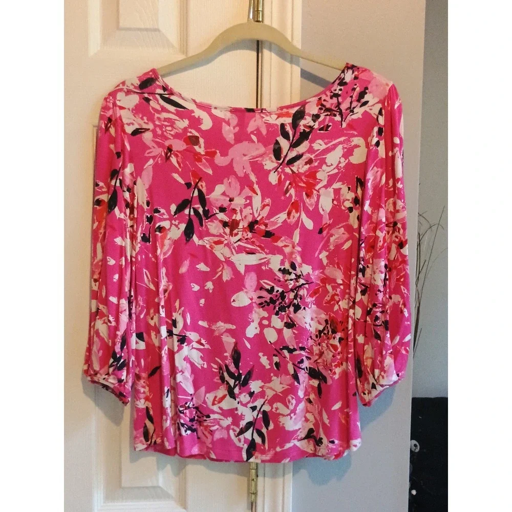 Nine‎ Four One Women's Floral Print 3/4 Sleeve Knit Top Pink Size S - Picture 7 of 9